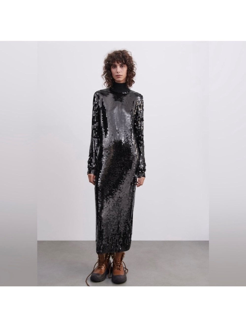 Zara Long Black Sequin Limited Edition Dress - Size Medium